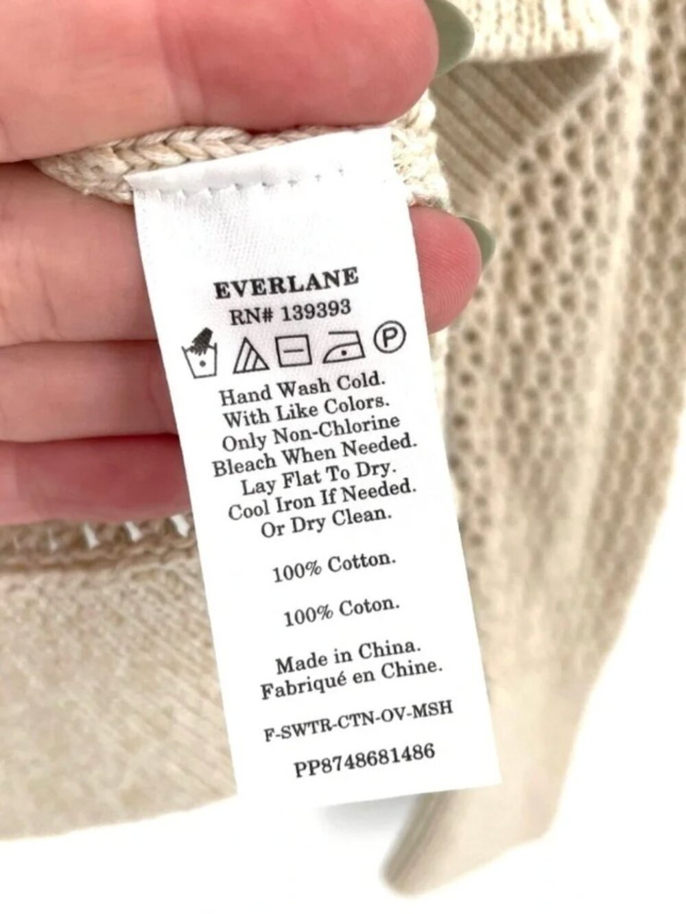 Everlane Open Knit Crochet Sweater Size M Beige Crewneck Long Sleeve Cotton Sz M - Picture 10 of 11